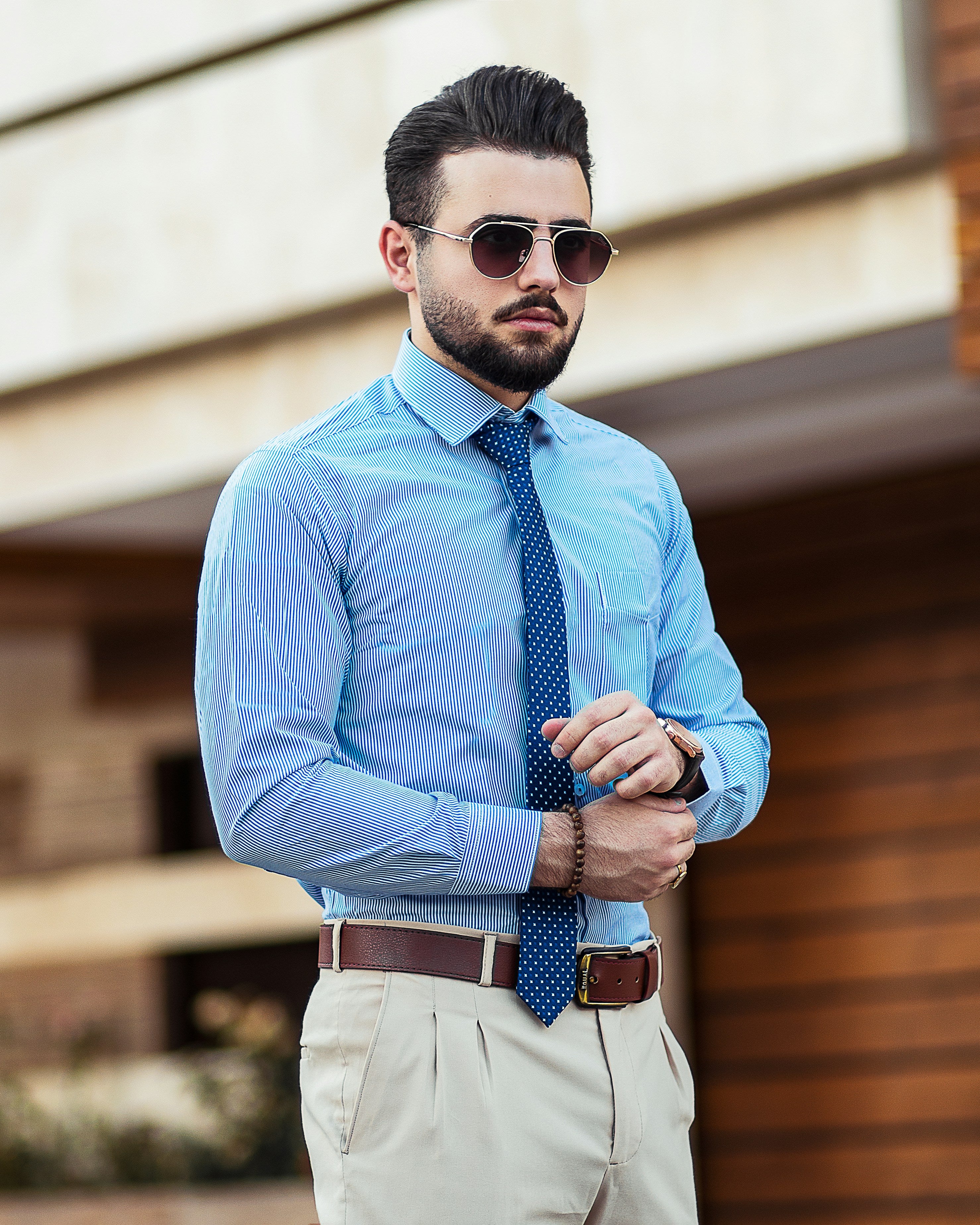 Formal Striped Blue Dress Shirt