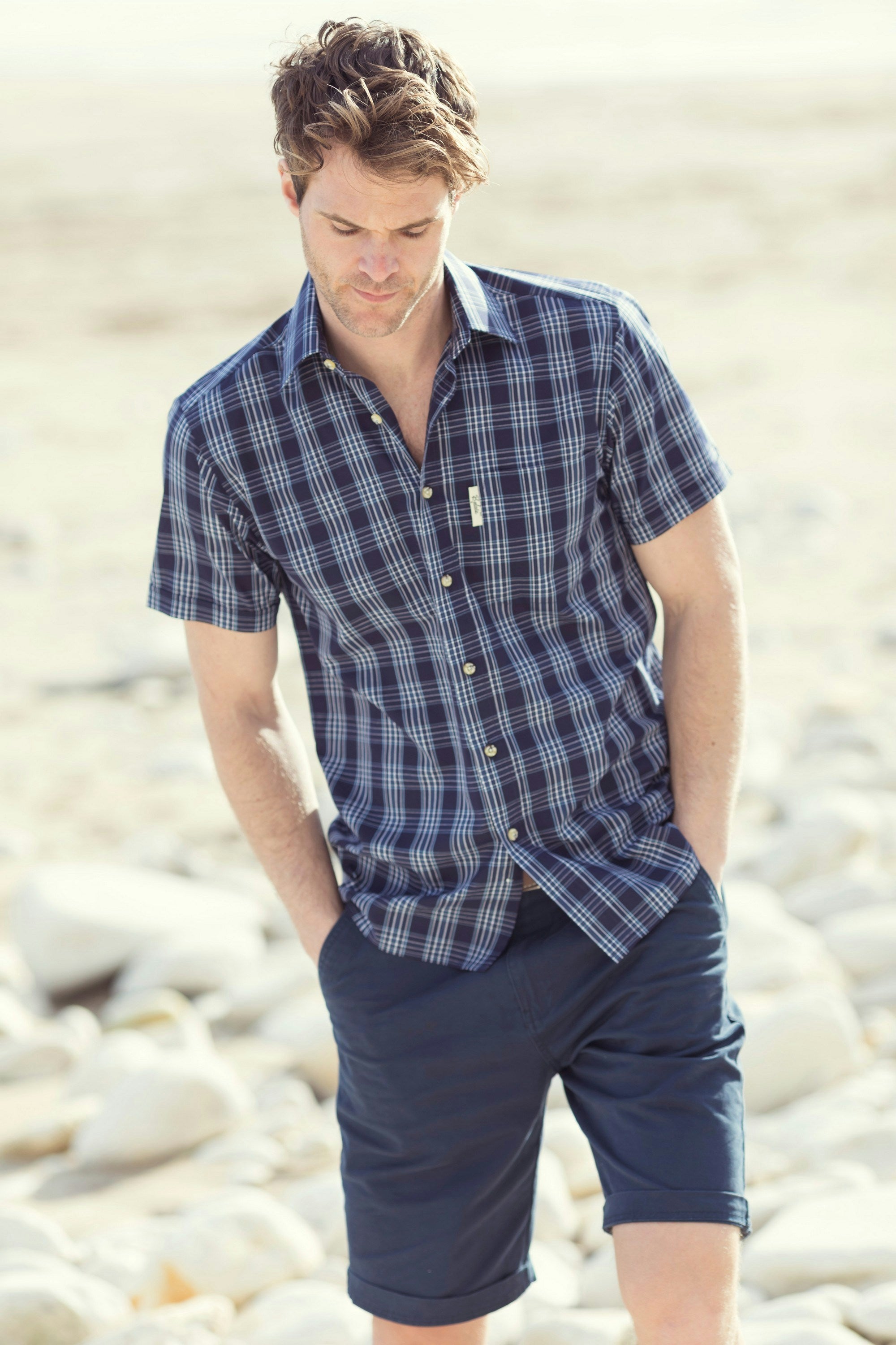 Coastal Navy Checks Shirt & Shorts Set